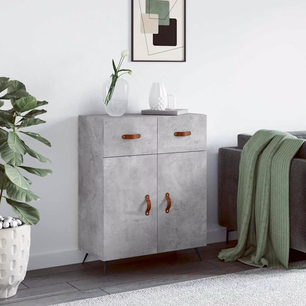 Credenza moderna vidaXL in legno e metallo, Grigio Cemento, L: 69,5 cm, P: 34 cm, H: 90 cm