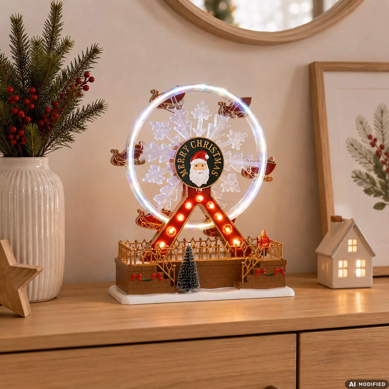 Giostrina Panoramica Natalizia Luminosa e Musicale LED Multicolore VESTIAMO CASA, Altezza: 28 cm – 2