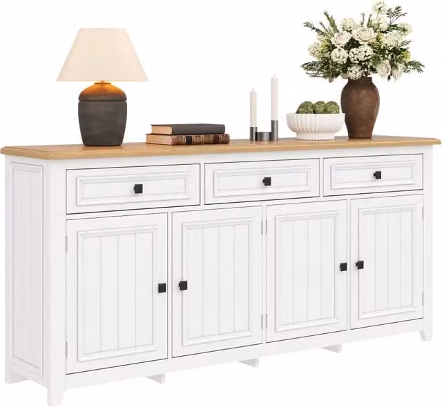 Credenza Bianca Moderna Mobile Buffet Soggiorno in MDF 160 cm con 4 Ante e 3 Cassetti