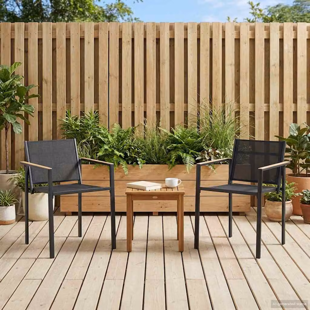 Set di 2 sedie da giardino moderne vidaXL in tessuto textilene nero e antracite con braccioli e resistenza alle intemperie