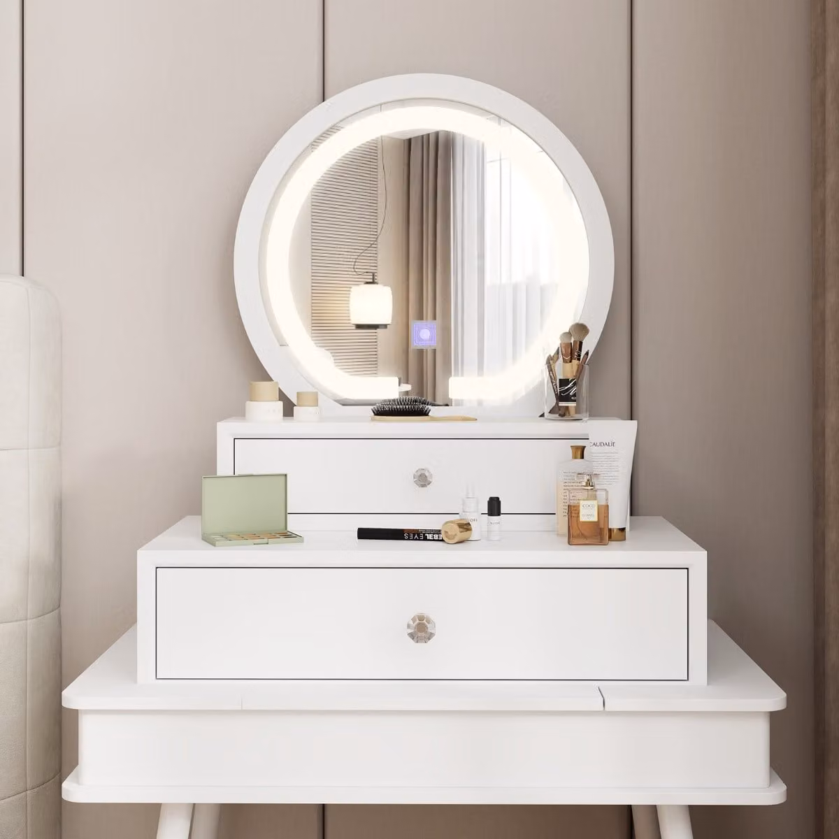 Specchio da trucco da tavolo Costway con illuminazione LED, controllo touch intelligente e 3 modalità di colore, Bianco