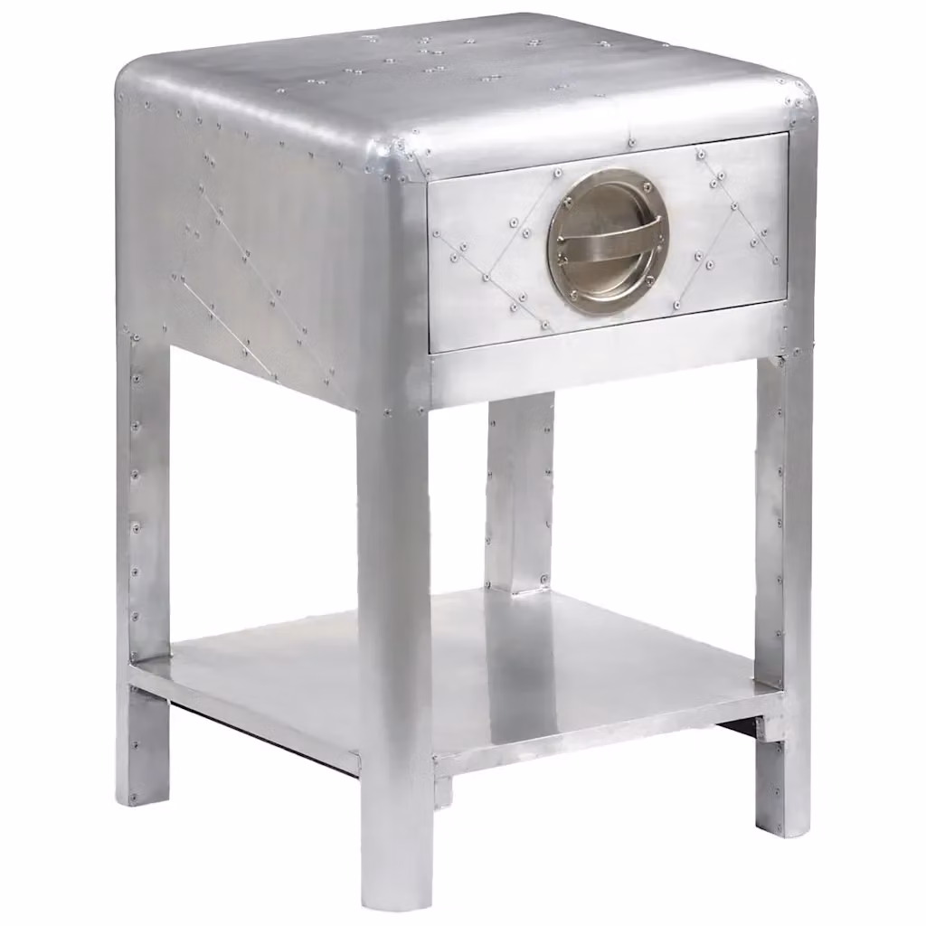 Tavolino da soggiorno vintage in stile industriale vidaXL in metallo e legno color argento con un cassetto L/P/H: 60 x 40 x 40 cm – 2
