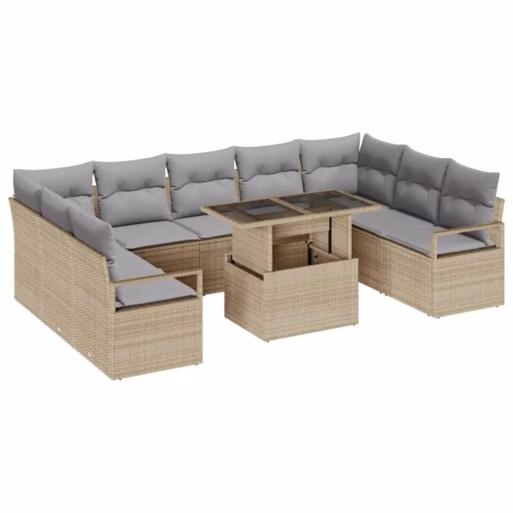 Set Divano da Giardino Moderno vidaXL in Metallo e Rattan con Cuscini Beige e Grigio, 10 Pezzi con Tavolino e Elementi Angolari – 2