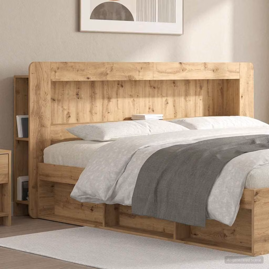 Testata del letto moderna vidaXL in legno marrone con ripiano integrato 200 x 200 cm