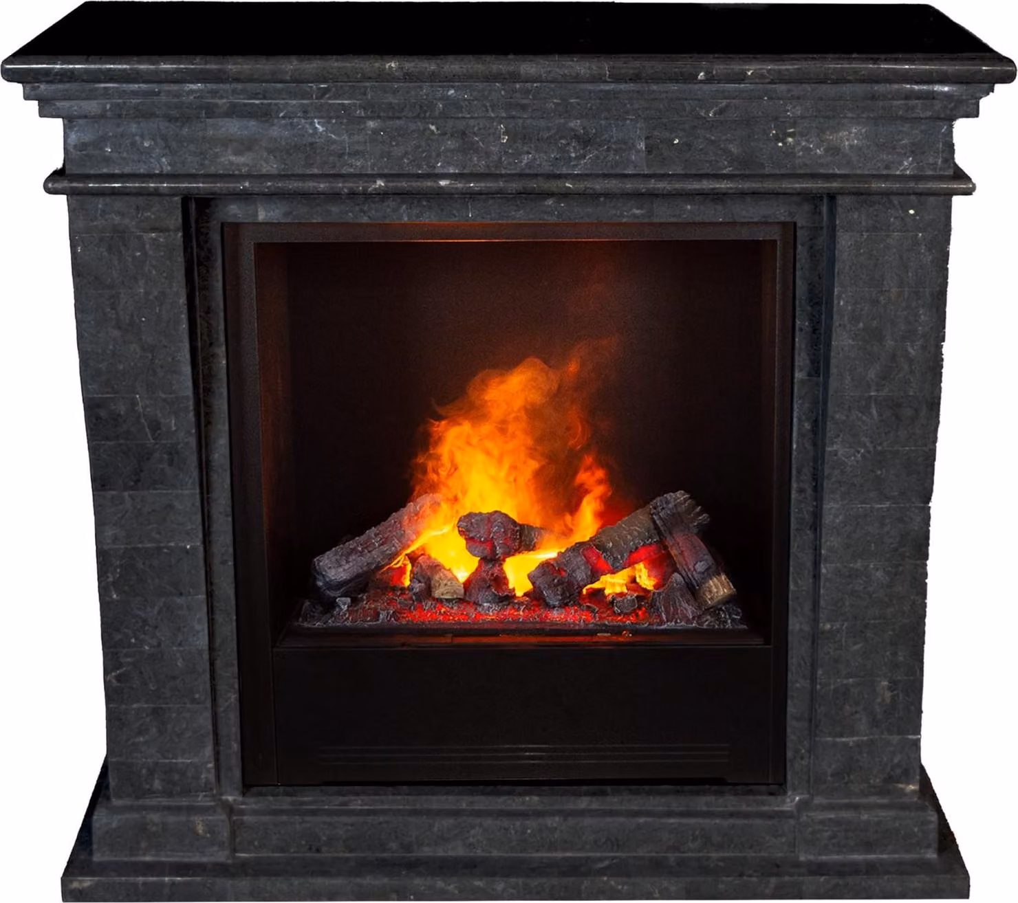 Caminetto a vapore acqueo Xaralyn - Kreta-Mini EC6-SBU - pietra naturale nera lucida - con telecomando - caminetto elettrico Opti-Myst - caminetto da incasso incluso - caminetto decorativo