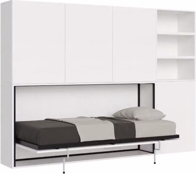 Letto singolo a scomparsa Kivio con materasso in schiuma bianco e grigio