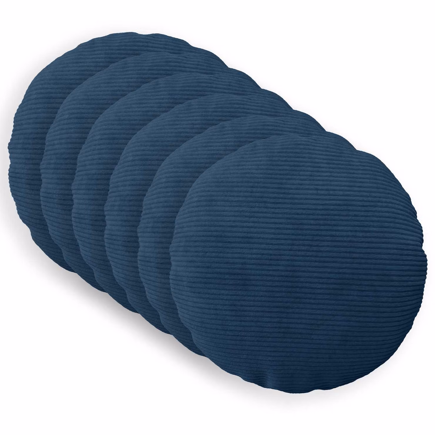 Set di 6 federe rotonde vidaXL HEERLEN in velluto a coste blu navy, Ø 60 cm
