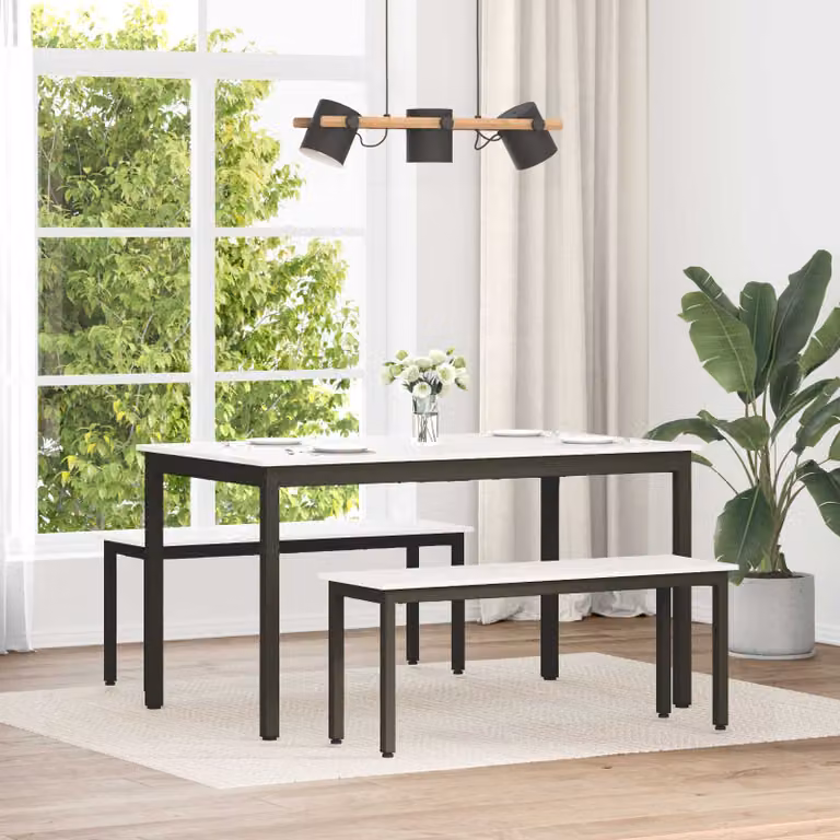 Panchina moderna vidaXL in pino massello e metallo, colore bianco, L 110 x P 35 x H 45 cm