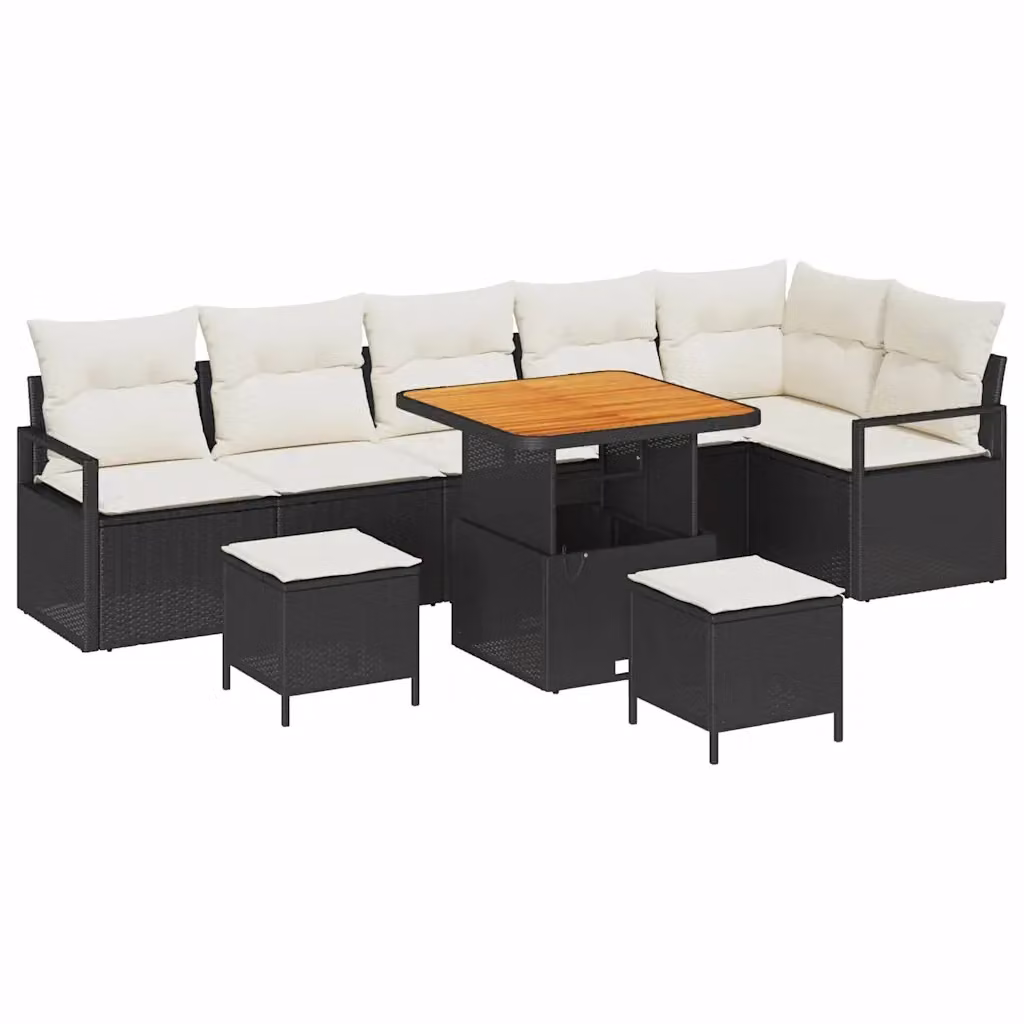Set Divano da Giardino a L vidaXL in Polyrattan Nero con Cuscini e Tavolino da 9 Pezzi – 2