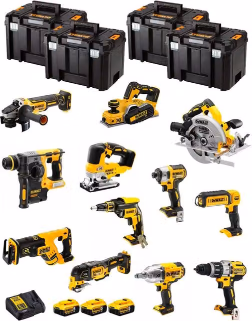 Kit utensili DeWALT DWK1203T con batterie ricaricabili da 5,0 Ah e accessori, colore giallo
