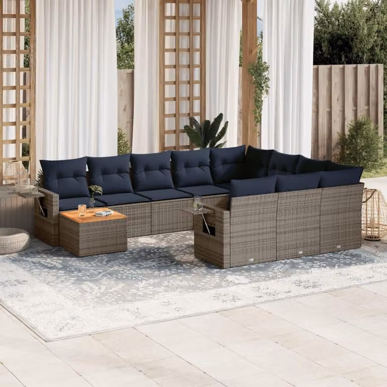 Maison Exclusive - Set da giardino 11 pezzi con cuscini, grigio, polyrattan