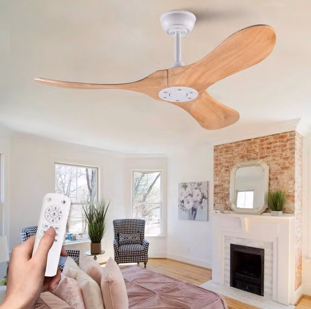Ventilatore da soffitto 42" con 3 pale in legno naturale, motore DC silenzioso, telecomando e funzione memoria