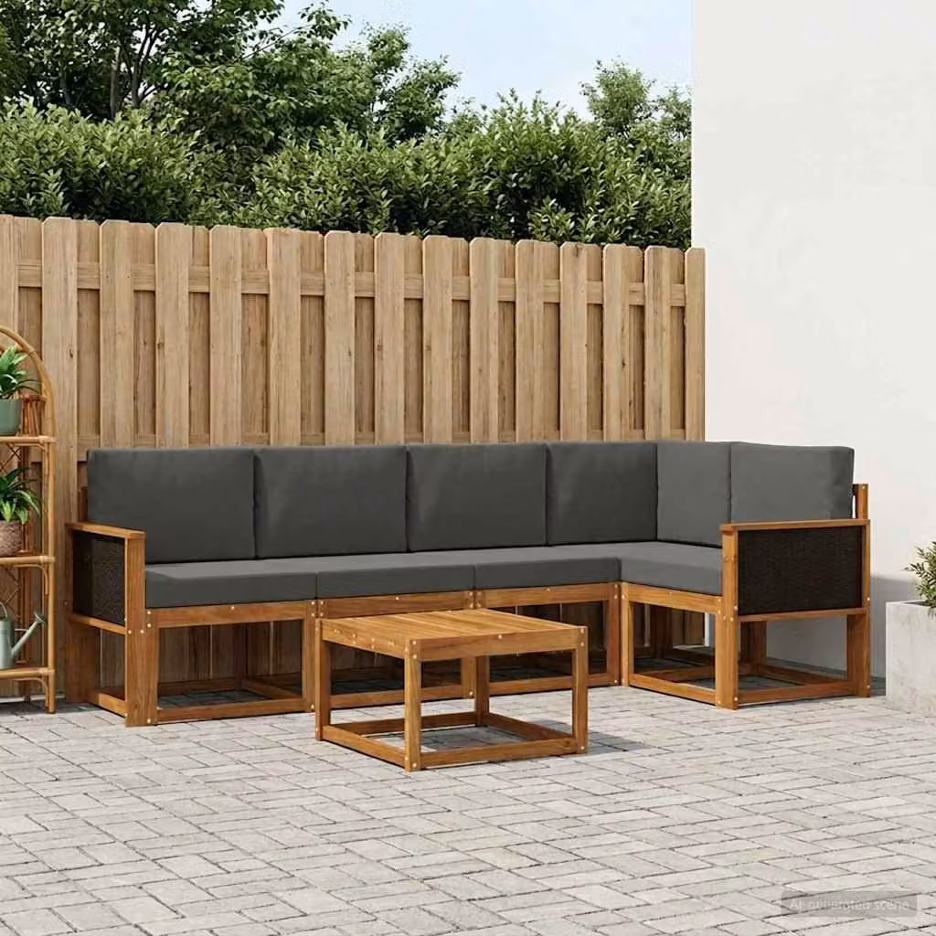 Set di divani da esterno vidaXL 6 pezzi in legno di acacia con cuscini, colore beige e antracite