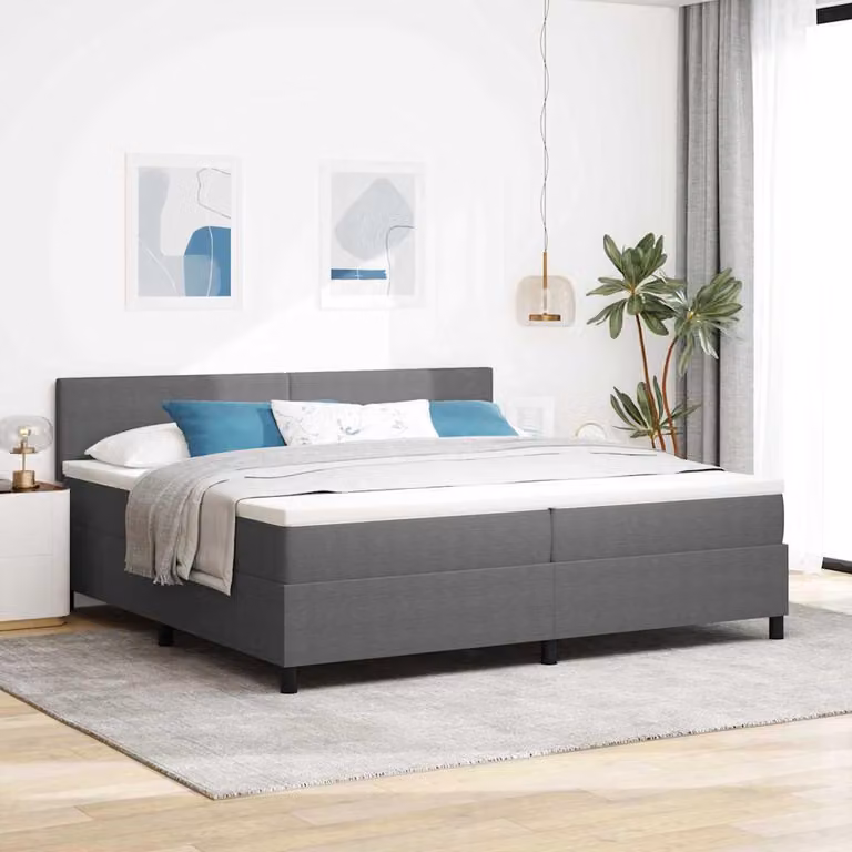 Maison Exclusive - Letto boxspring grigio chiaro e bianco 200 x 200 cm in velluto