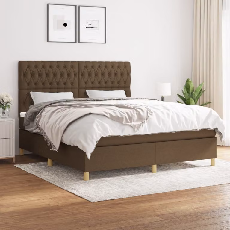 Letto Ibrido vidaXL con Giroletto a Molle e Materasso a Tasche, Marrone e Bianco, L/P/H: 180 x 200 x 128 cm