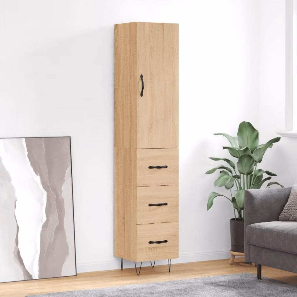 Credenza moderna vidaXL in legno Rovere Sonoma marrone con ante a battente e ripiani interni L/P/H: 34,5 x 34 x 180 cm