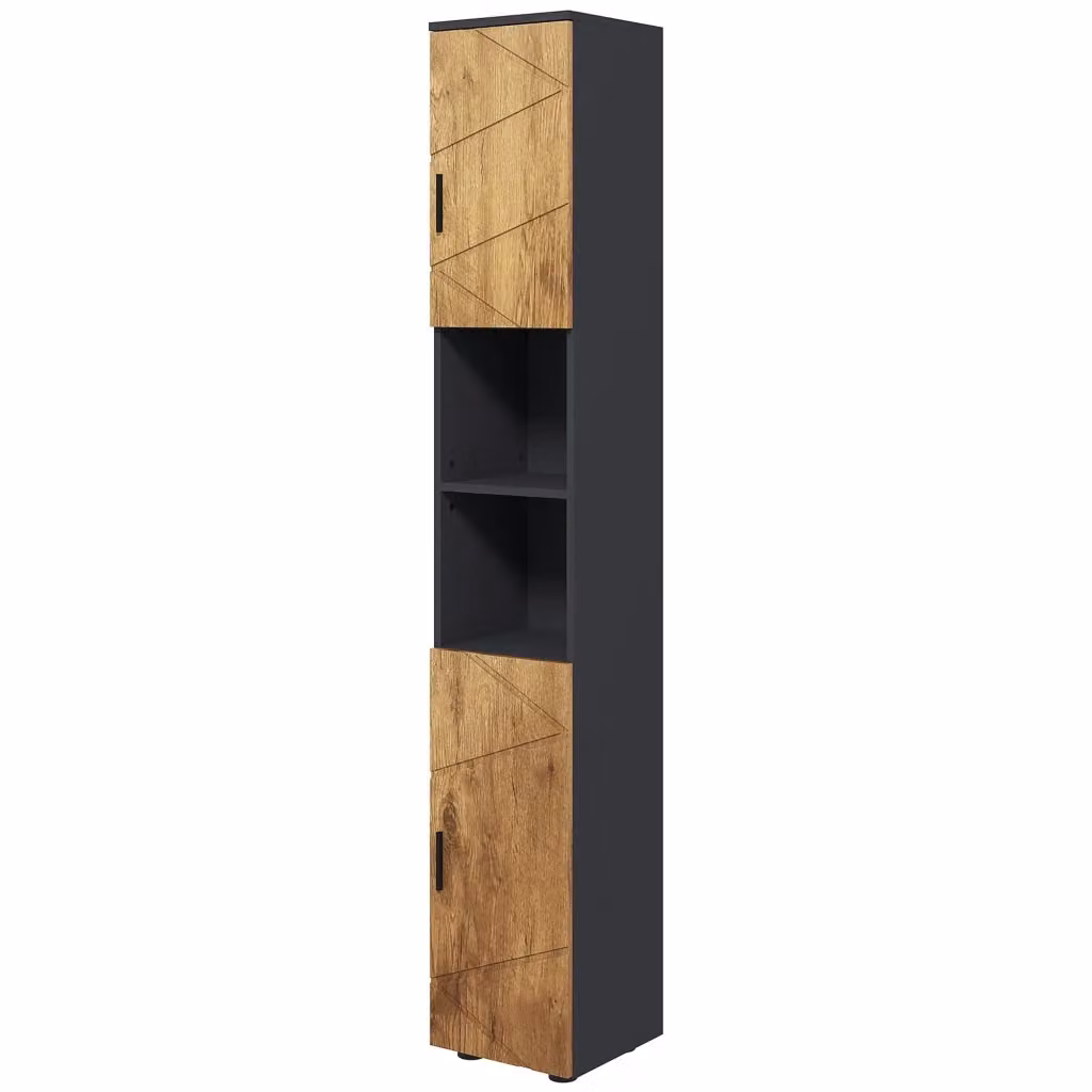 Colonna bagno Xylo con 2 ante e 2 nicchie con ripiani regolabili in legno rovere grigio scuro L/P/H: 30 x 30 x 183 cm – 2