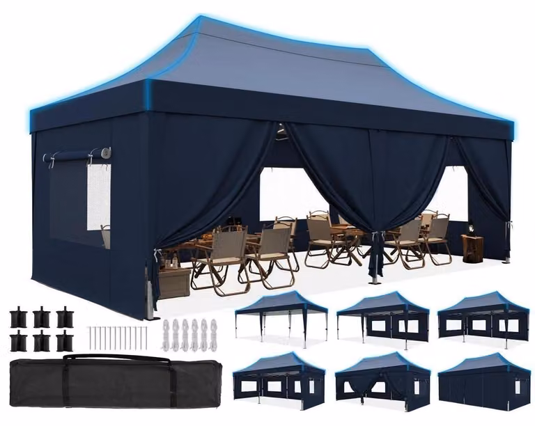 Gazebo da esterno 3x6 metri, impermeabile, con pareti laterali, protezione UV 50+, struttura in acciaio, colore blu
