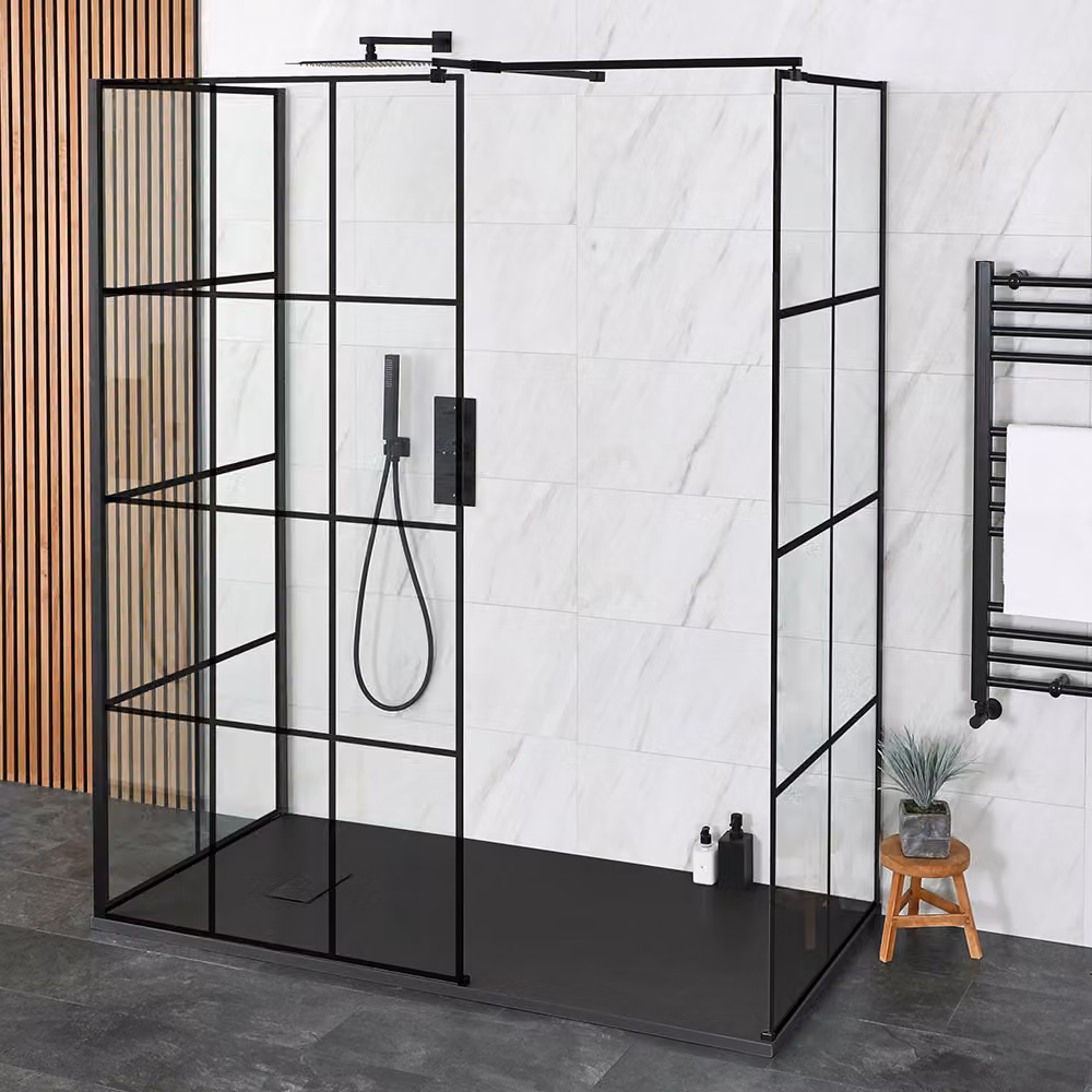 Doccia Walk-in a 3 Lati- con 1100mm x 700mm Piatto Doccia Ardesia Bianco e Braccio a Soffitto - Barq