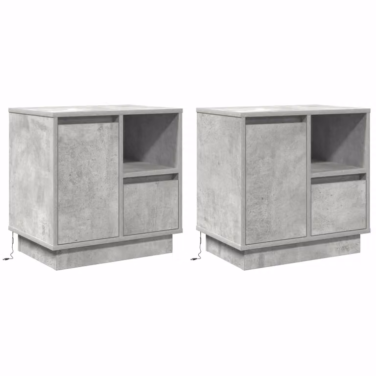 Set di 2 Armadi da Notte Moderni vidaXL in MDF Grigio Opaco L 50 cm x P 34,5 cm x H 50 cm con Illuminazione Integrata
