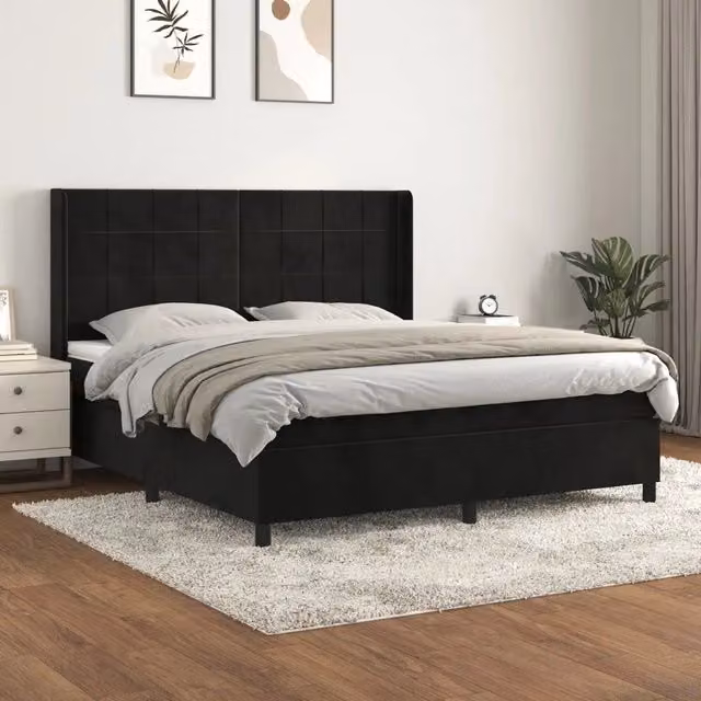 Letto Ibrido vidaXL con Giroletto a Molle e Materasso in Velluto Nero e Bianco L/P/H: 180 x 200 x 128 cm – 1