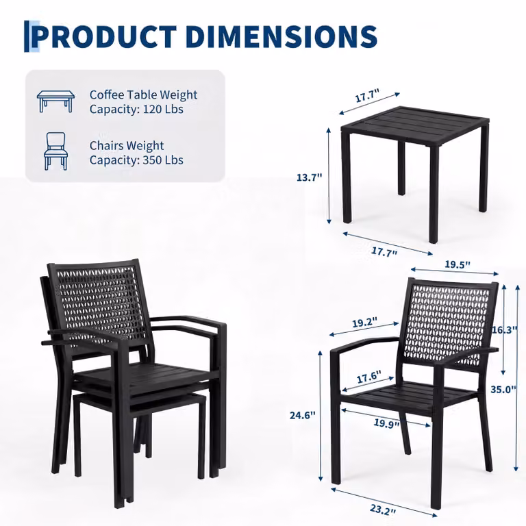 Set da bistrot – Arredamento da giardino – 3 pezzi – 2 sedie e 2 posti a sedere e 1 tavolo – Legno – Pieghevole – Per uso esterno – Nero