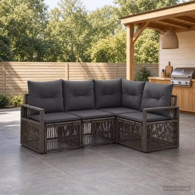 Set Divano da Giardino 4 pz Grigio polyrattan 3435704