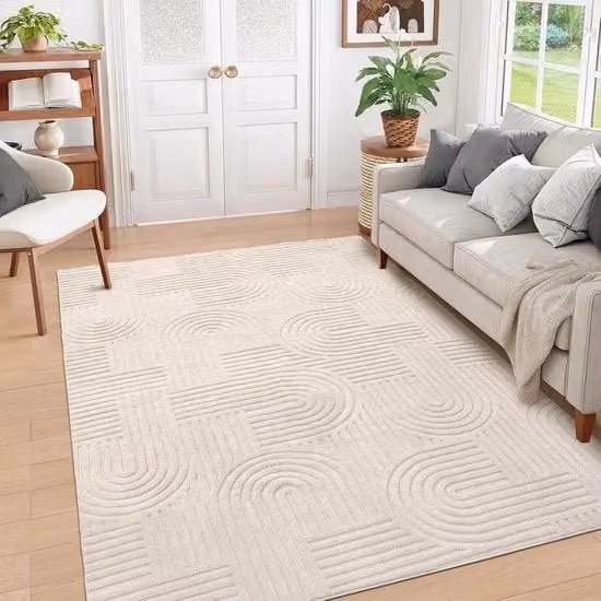 Tappeto morbido 80 x 150 cm – moderno, per interni – tappeto soffice – antiscivolo – adatto a bambini e animali domestici – senza pelucchi – lavabile – resistente alle macchie – colore crema – piano – per salotto