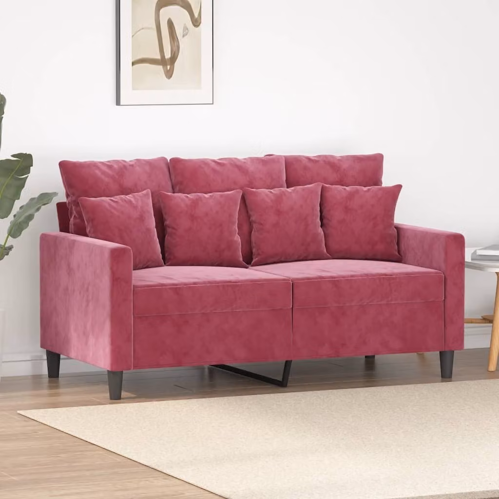 Divano a due posti, colore bordeaux, 120 cm, in velluto