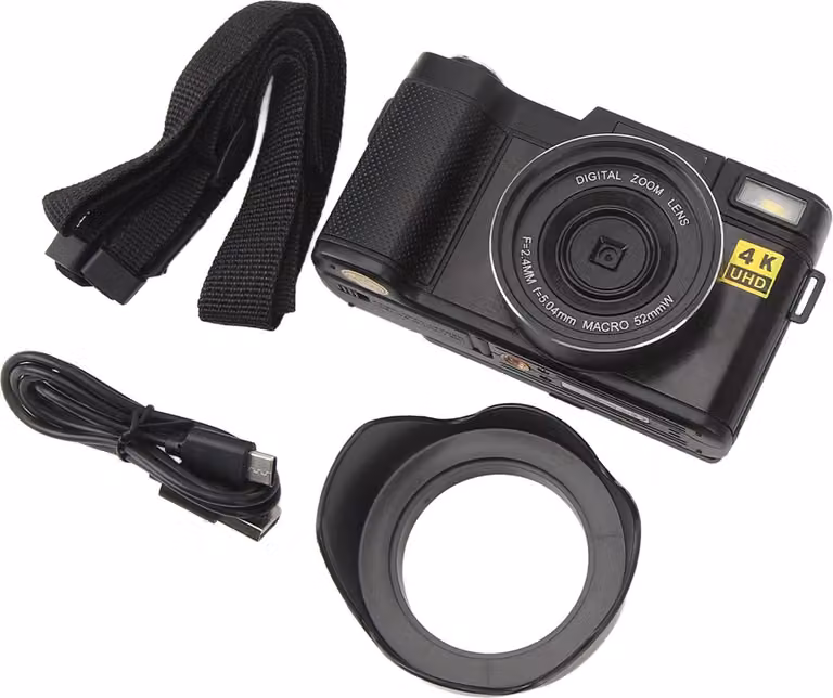 Fotocamera digitale intelligente, anti-shake, schermo ribaltabile da 3 pollici, autofocus, funzione di abbellimento del volto, interfaccia da 52 mm, zoom 16x, 48 MP, 4K HD, nero