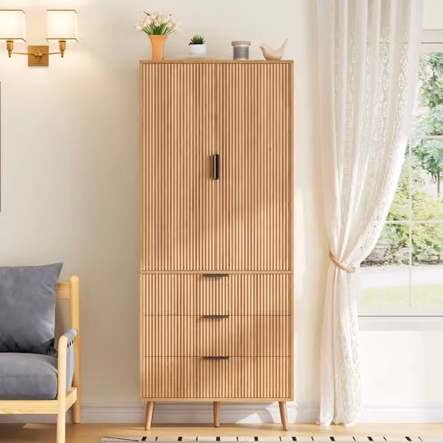 Armadio da cucina alto 75x35x180 cm, 2 ante e 3 cassetti spaziosi con ripiani porta, mobile dispensa per cucina, soggiorno e sala da pranzo
