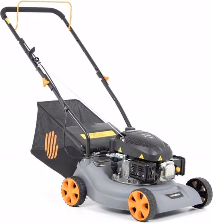 Tosaerba a benzina 1,3 kW, 3 velocità, larghezza di taglio 41 cm, arancione nero, compatto e leggero, cesto da 40 L