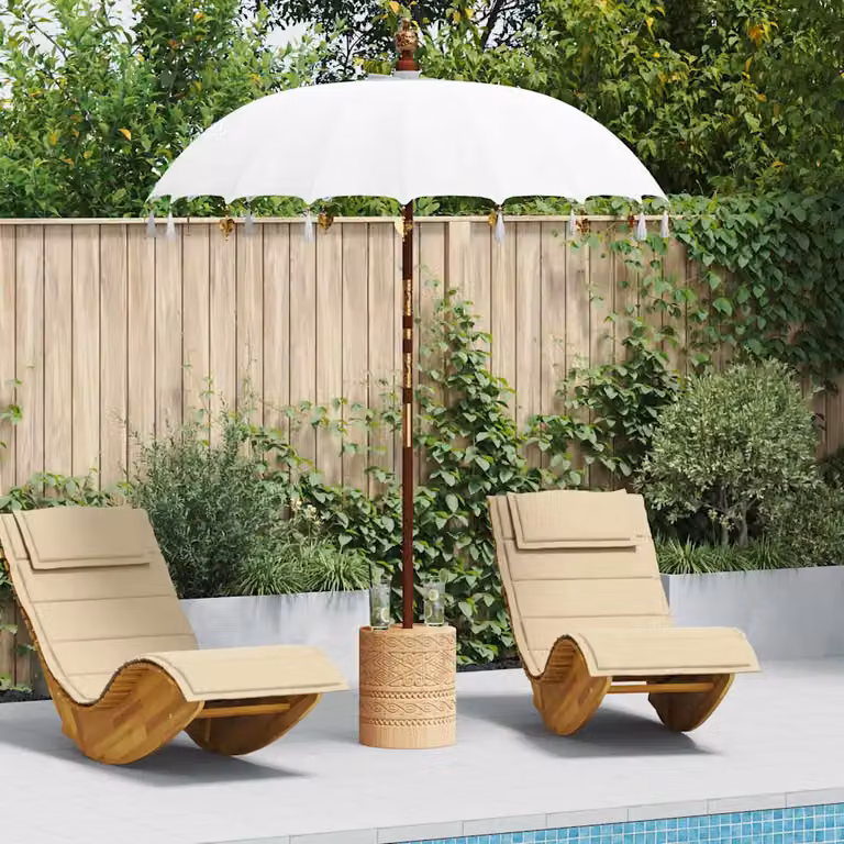 Ombrello balinese con base vidaXL, Colore Beige e Naturale, L/P/H: 190 x 190 x 250 cm