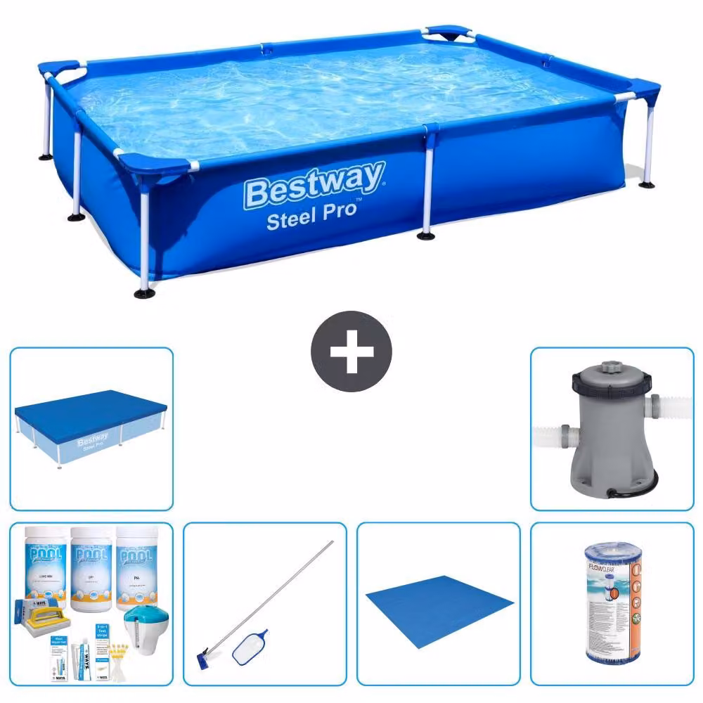 Bestway Steel Pro, piscina rettangolare - 221x150x43 cm - 7 pezzi - Modello S22212