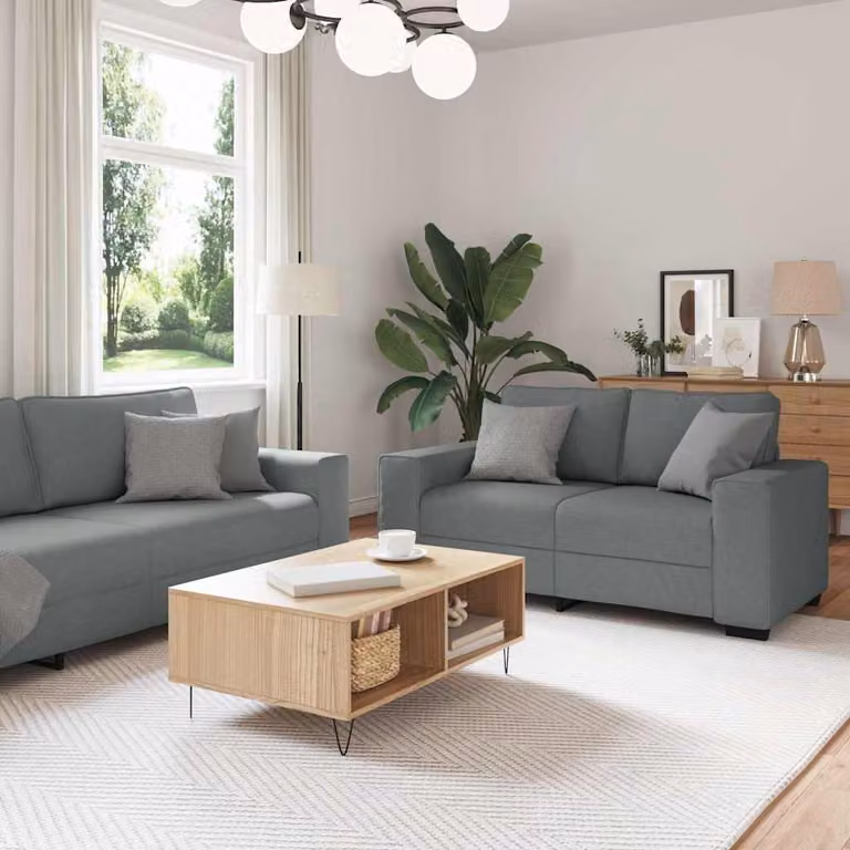 Set di 2 divani vidaXL in tessuto grigio con cuscini decorativi per soggiorno e ufficio in stile moderno
