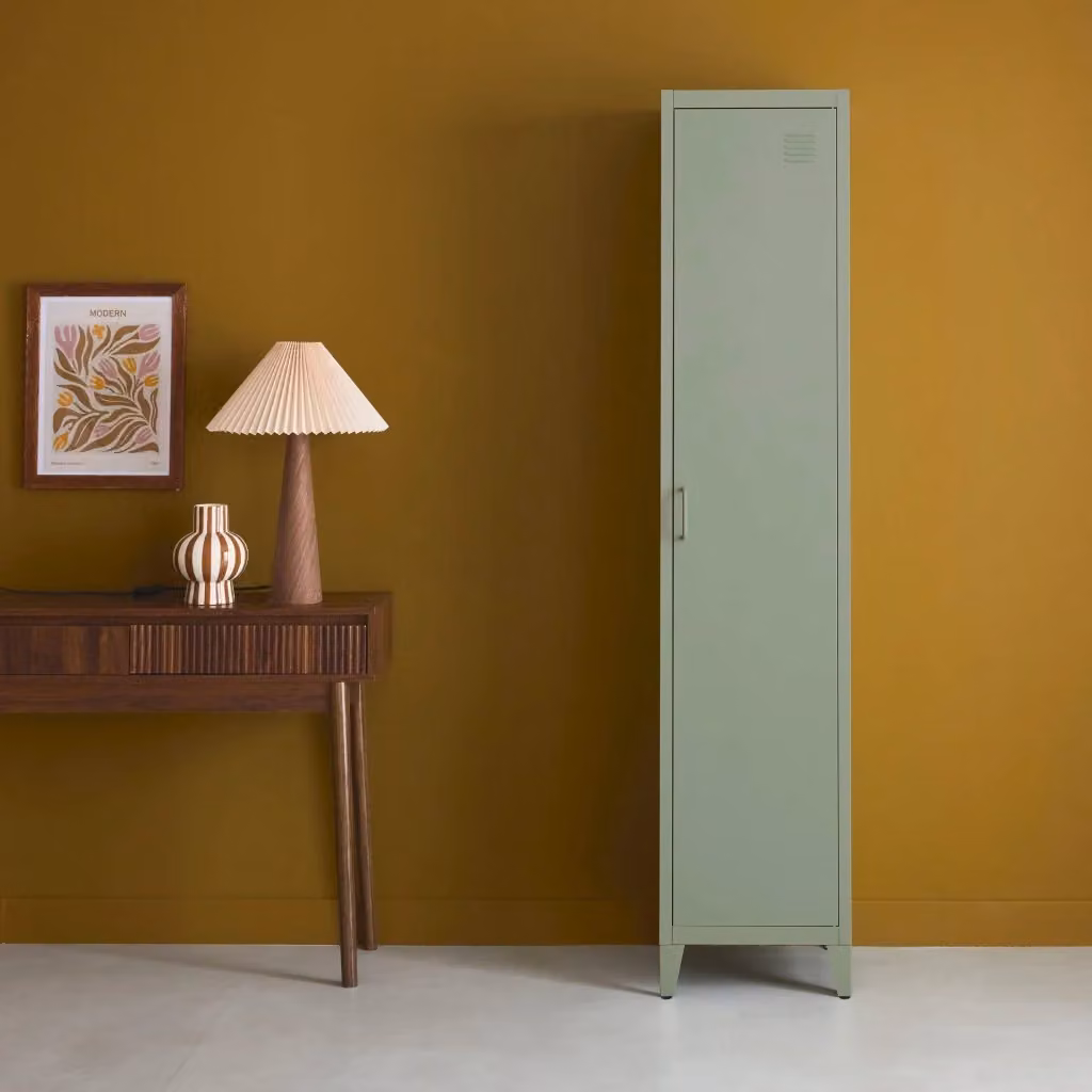 Armadio industriale Sweeek in metallo con ante a battente e ripiani interni, verde, H: 180 cm, L: 38 cm, P: 38 cm – 2