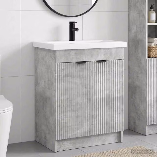 Set di mobili per il bagno moderno vidaXL in legno e metallo, Grigio e Nero, L: 56 cm, P: 37,5 cm, H: 81 cm – 1