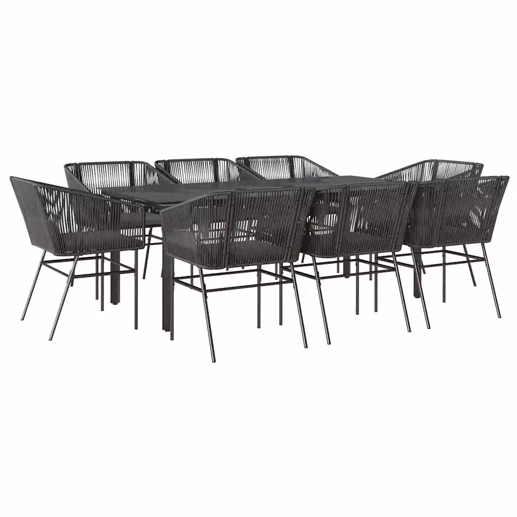 Set da pranzo da giardino vidaXL in polyrattan con cuscini e piano in vetro, 9 pezzi, nero e grigio – 2