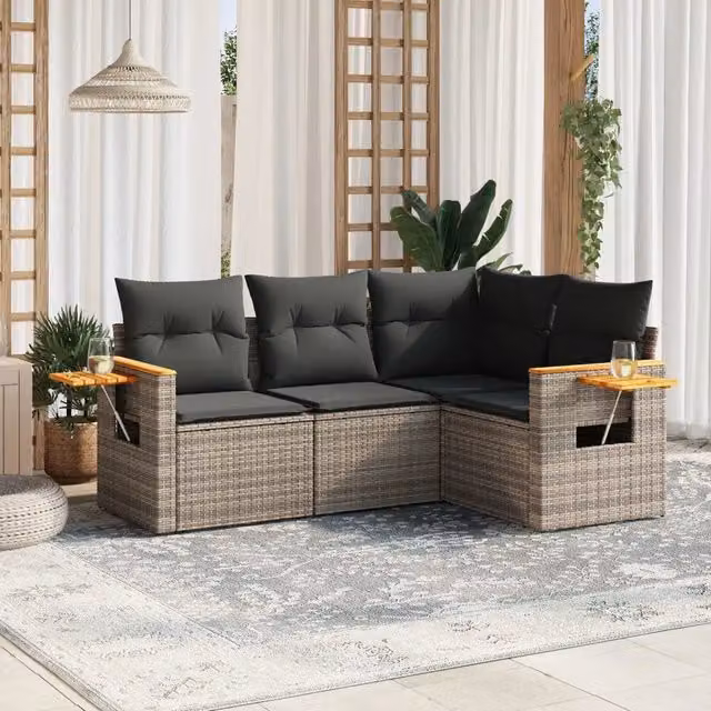 Set Divani da Giardino 4 pz con Cuscini in Polyrattan Grigio 3259176