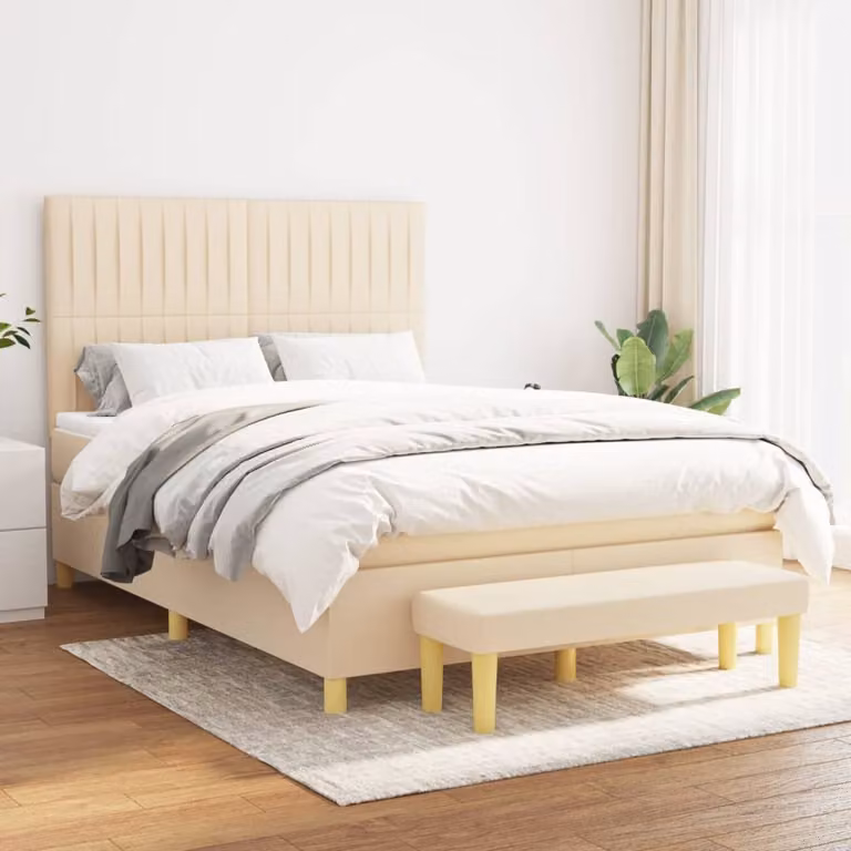 Maison Exclusive - Letto boxspring con materasso Crema 140x200 cm Tessuto