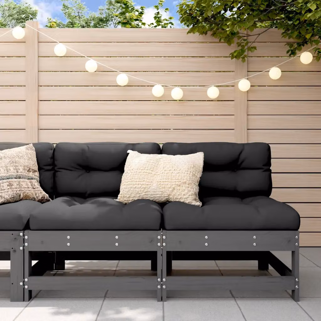 Set di 2 divani centrali da giardino vidaXL in legno massello di pino grigio stile rustico