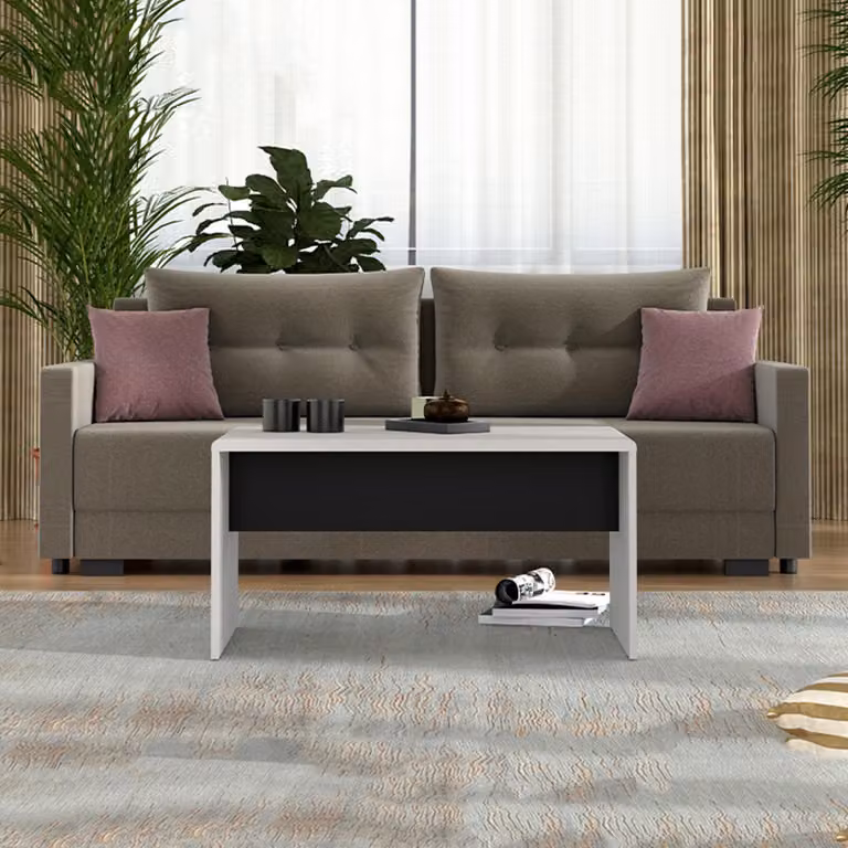 Limatola - Tavolino da Salotto, 90x50x47h cm Bianco Crema, Forma Rettangolare