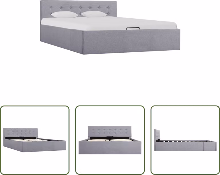 The Living Store Letto contenitore Idraulico Tessuto grigio chiaro 140×200 cm