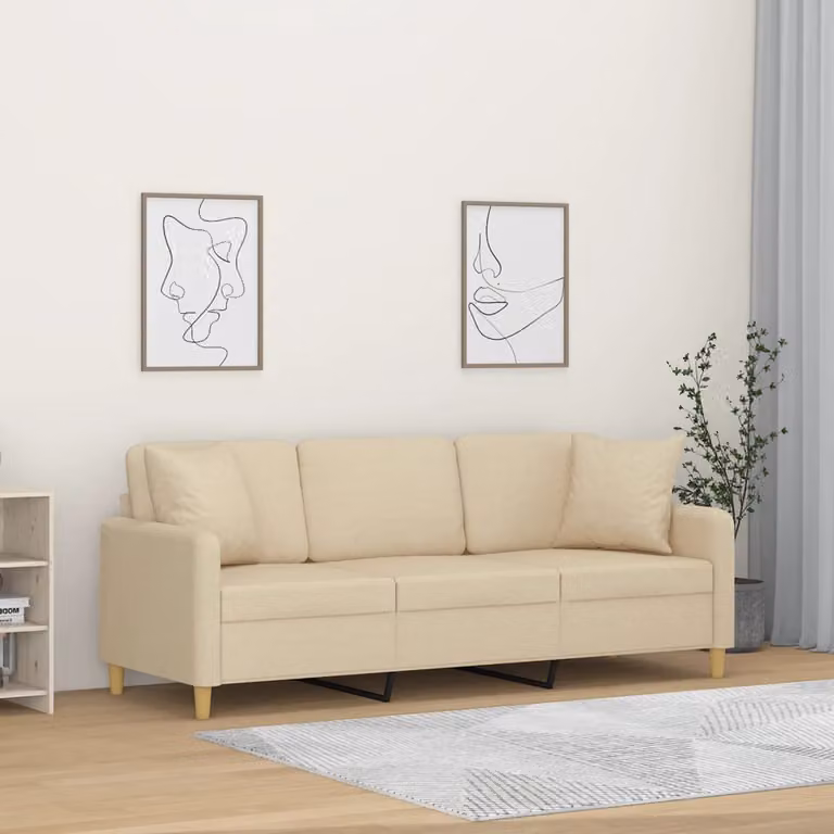 vidaXL Divano a 3 Posti Moderno in Tessuto Beige con Cuscini e Struttura in Metallo L: 198 cm, P: 80 cm, H: 77 cm