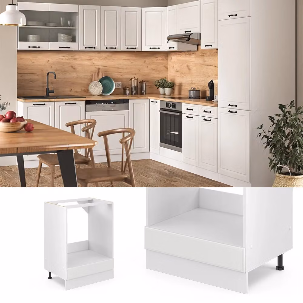 Mobile per forno da incasso Vicco R-Line Bianco rustico con piano Antracite, L: 60 cm, H: 81,6 cm, P: 60 cm – 2