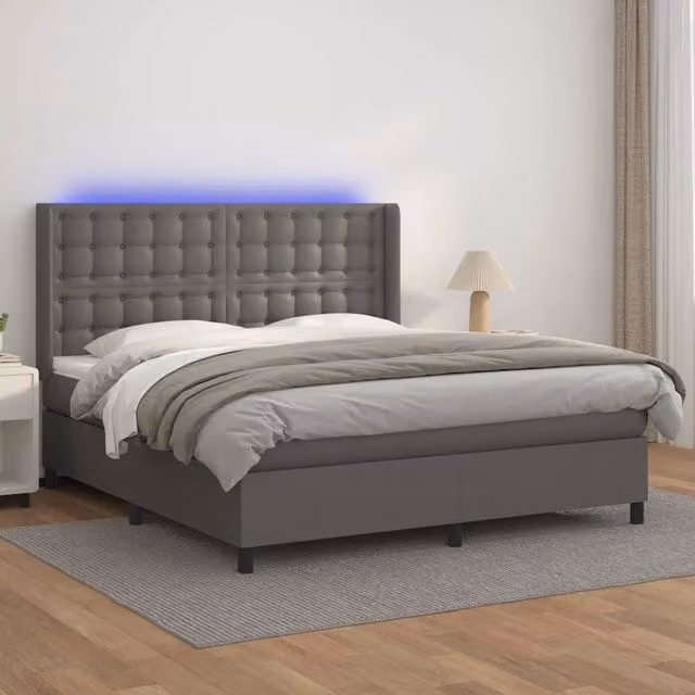 Letto contenitore VIDAXL con materasso ibrido, illuminazione LED e porte USB, similpelle grigio, L/P/H: 160 x 200 x 128 cm