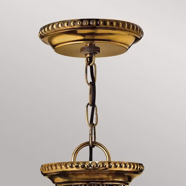 Lampadario a sospensione Cambridge Hinkley in ottone e vetro trasparente con 3 luci E14
