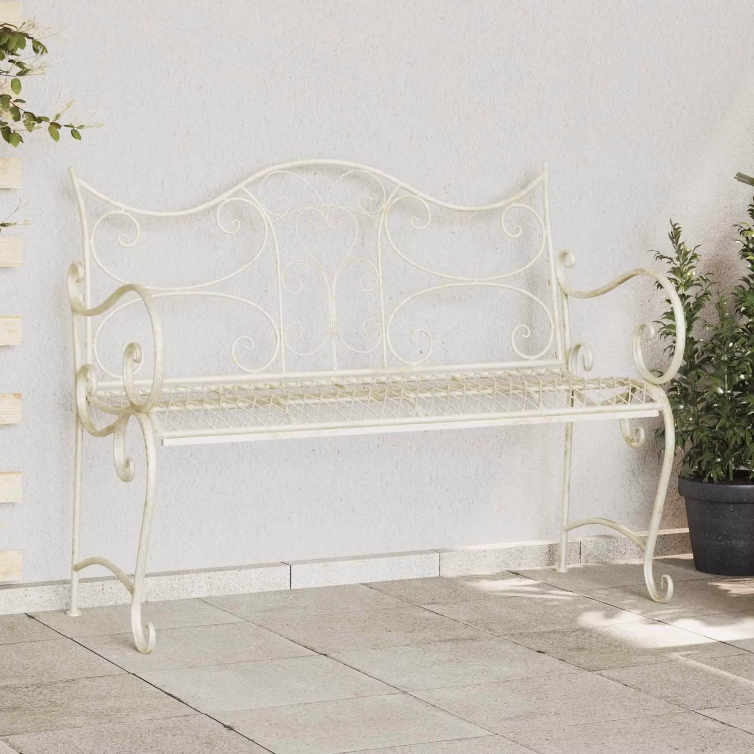 Panchina da giardino vidaXL a 2 posti in acciaio bianco L/P/H: 114 x 54 x 90 cm