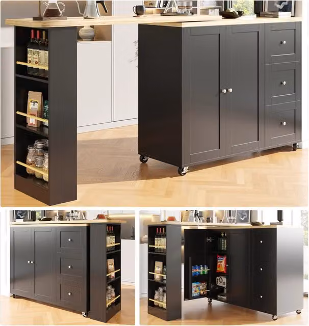 Tavolino Multifunzione Girevole con Cassetti e Rotelle ¨C MINIMAL ¨C Nero, 39x106 cm