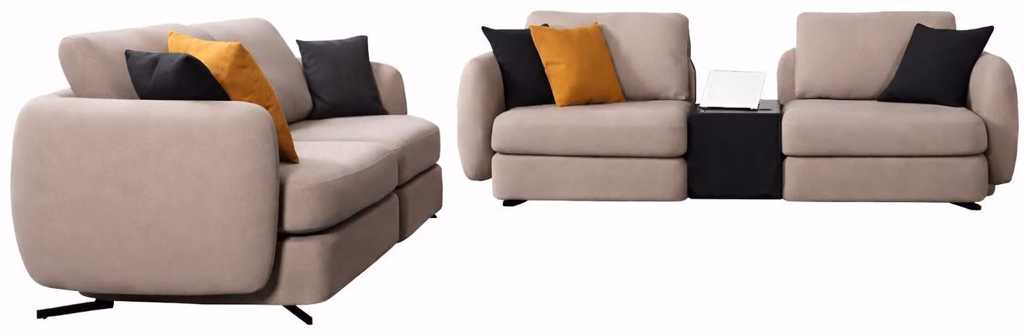 Beige Couchgarnitur Designer 2x Polstersofas Wohnzimmer Textilsofas